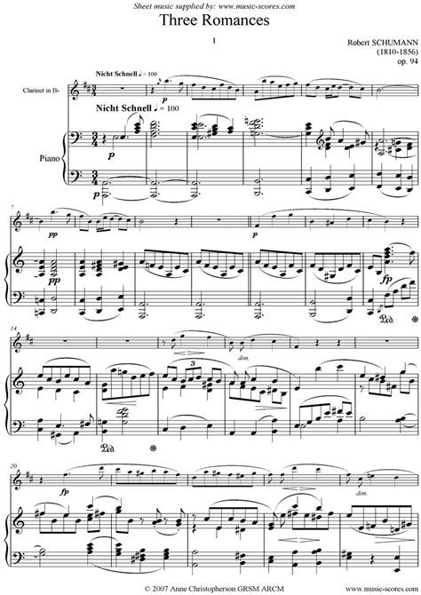 Robert Schumann:  Three Romances (Drei Romanzen), Opus 94, Arranged For Bb Clarinet And Piano
